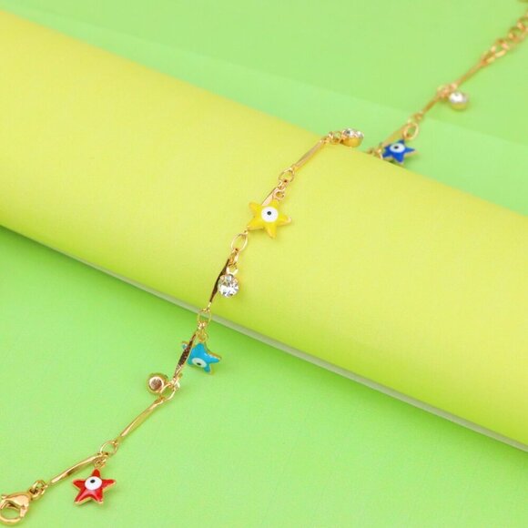 "Colorful Evil Eye Star Rose Gold Anklet for Women and Girls, XPAL1075 - Picture 9 of 11